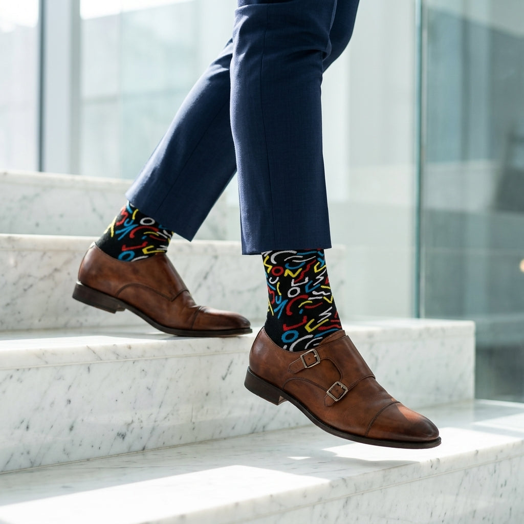 DOODLE Black Premium Cotton Crew Length Socks for Men & Women