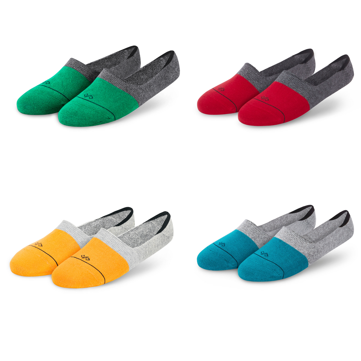 Dual Solid Invisibles Pack of 4 Green/D. Grey+Red/D. Grey+Mango/Light Grey+Teal Blue/Light Grey