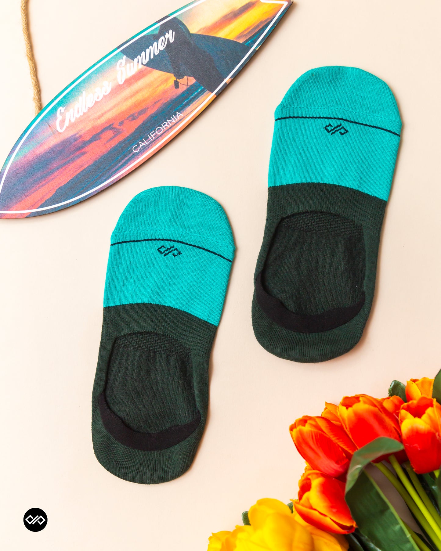 Invisible Socks – Designer Cotton Socks with 50+ Unique Color Options (Turquoise/Olive)