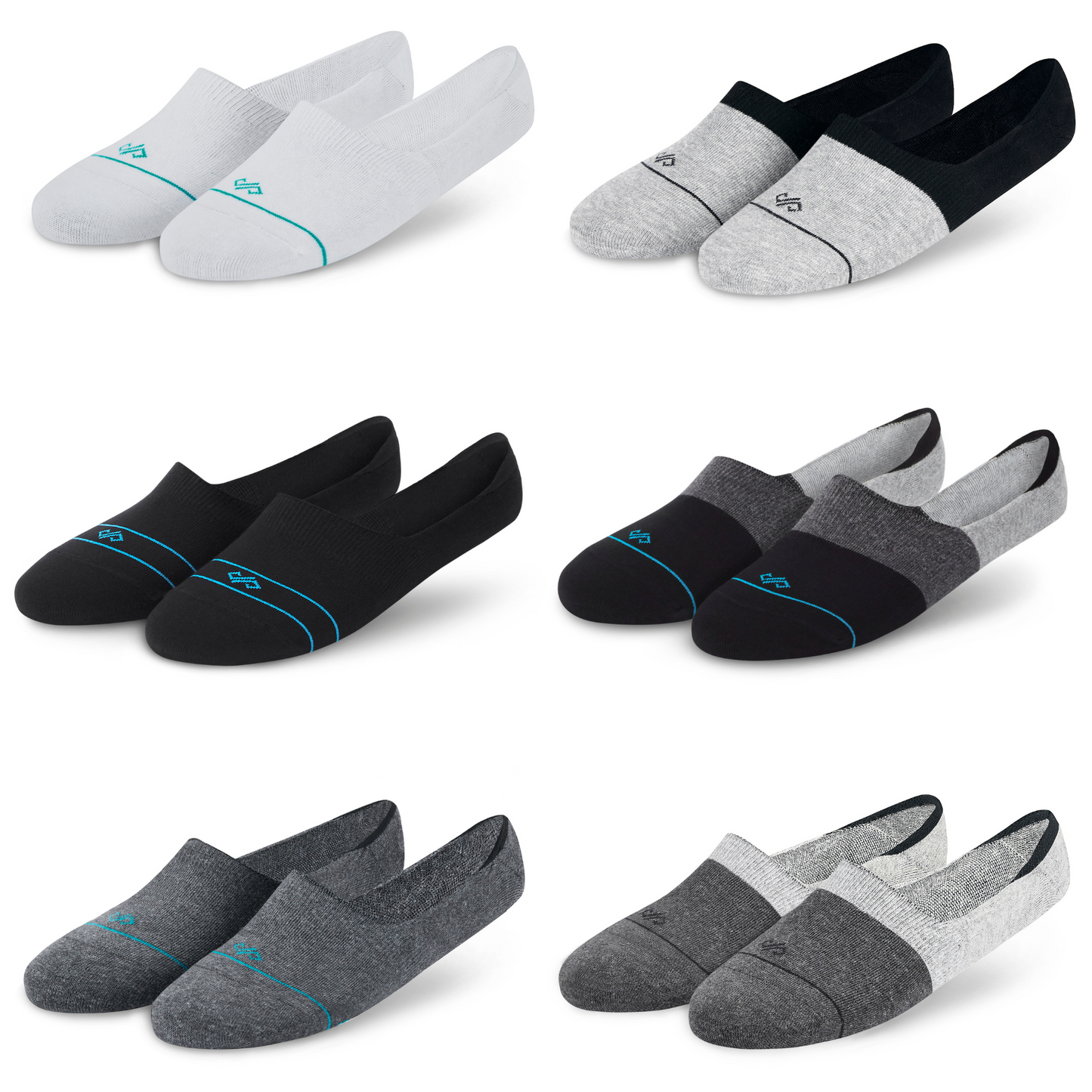 Dual Solid Invisibles Pack of 6 White+Black+Dark Grey+Light Grey/Black+Trio+Dark Grey/Light Gery