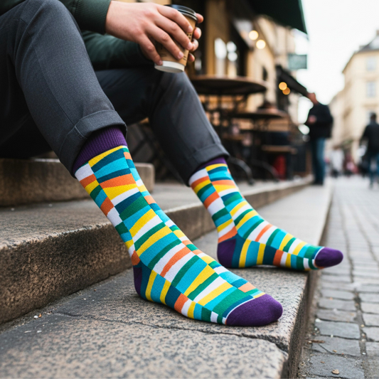 Multicolor Cotton Crew Length Socks: WONKY UNISEX Colorful Premium Socks