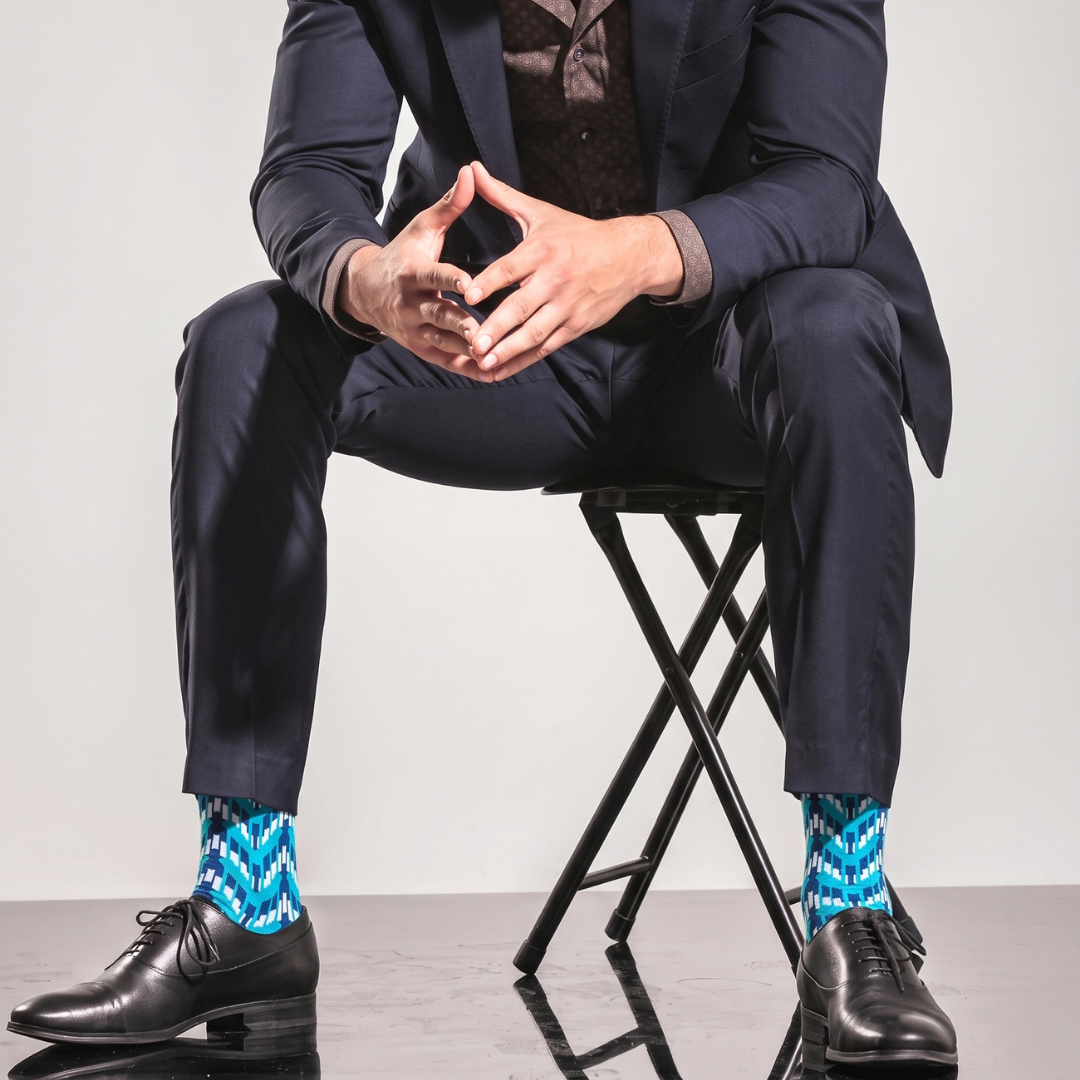 Teal & Blue Zigzag Crew Socks