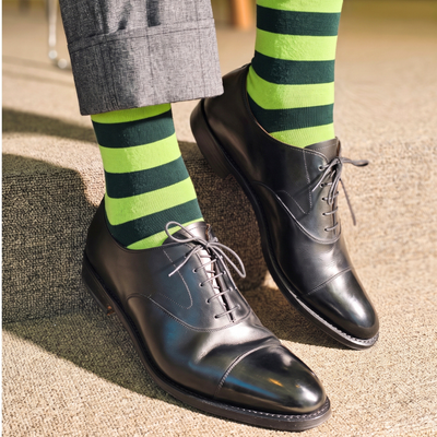 Olive Green & Neon Green Striped Crew Socks