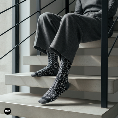 Dynamocks Monochrome Gift Box: Premium Black & White Pattern Socks (Pack of 6)