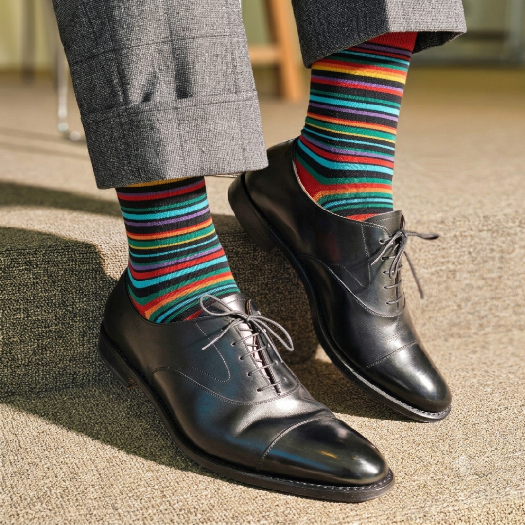 Stripes 23.0 - Crimson Red Striped Luxury Crew Socks - Vibrant Colorful Dress Socks