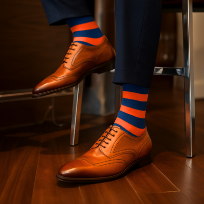 Orange & Blue Cotton Crew Socks: Bold Stripes 4.0 Crew Length Socks