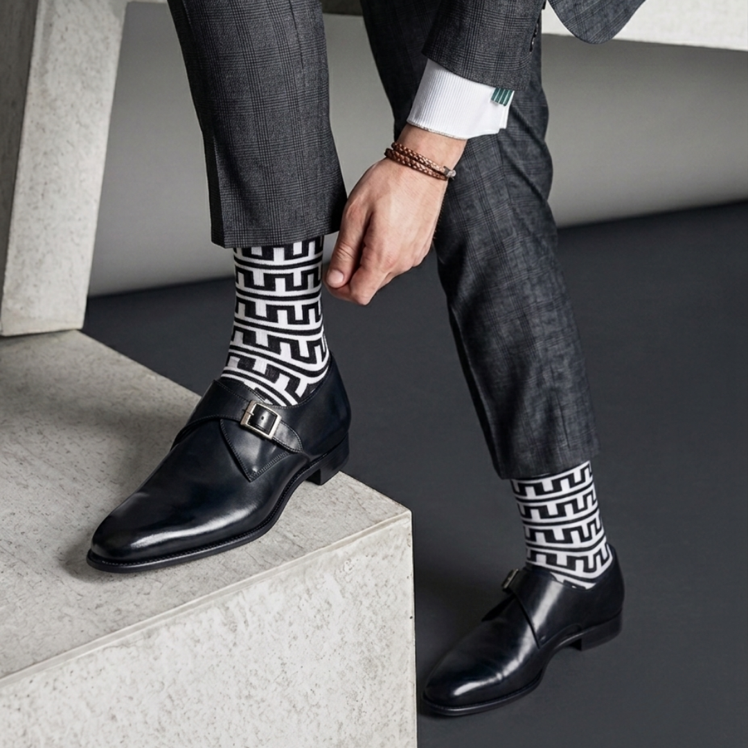 Black, White & Blue Mayan Crew Socks