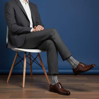 Dynamocks Black & White Geometric Cotton Crew Socks – HEX