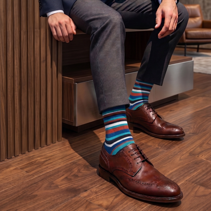 Blue, Red & White Striped Crew Socks
