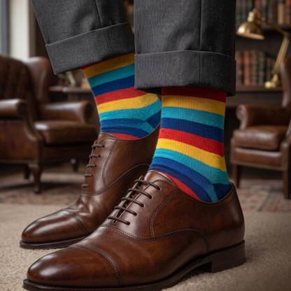 Blue, Orange & Yellow Striped Crew Socks