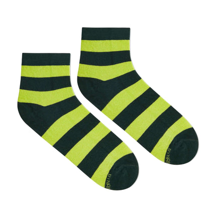 Olive & Neon Green Cotton Ankle Socks: Bold Stripes 1.0 Ankle Length Socks