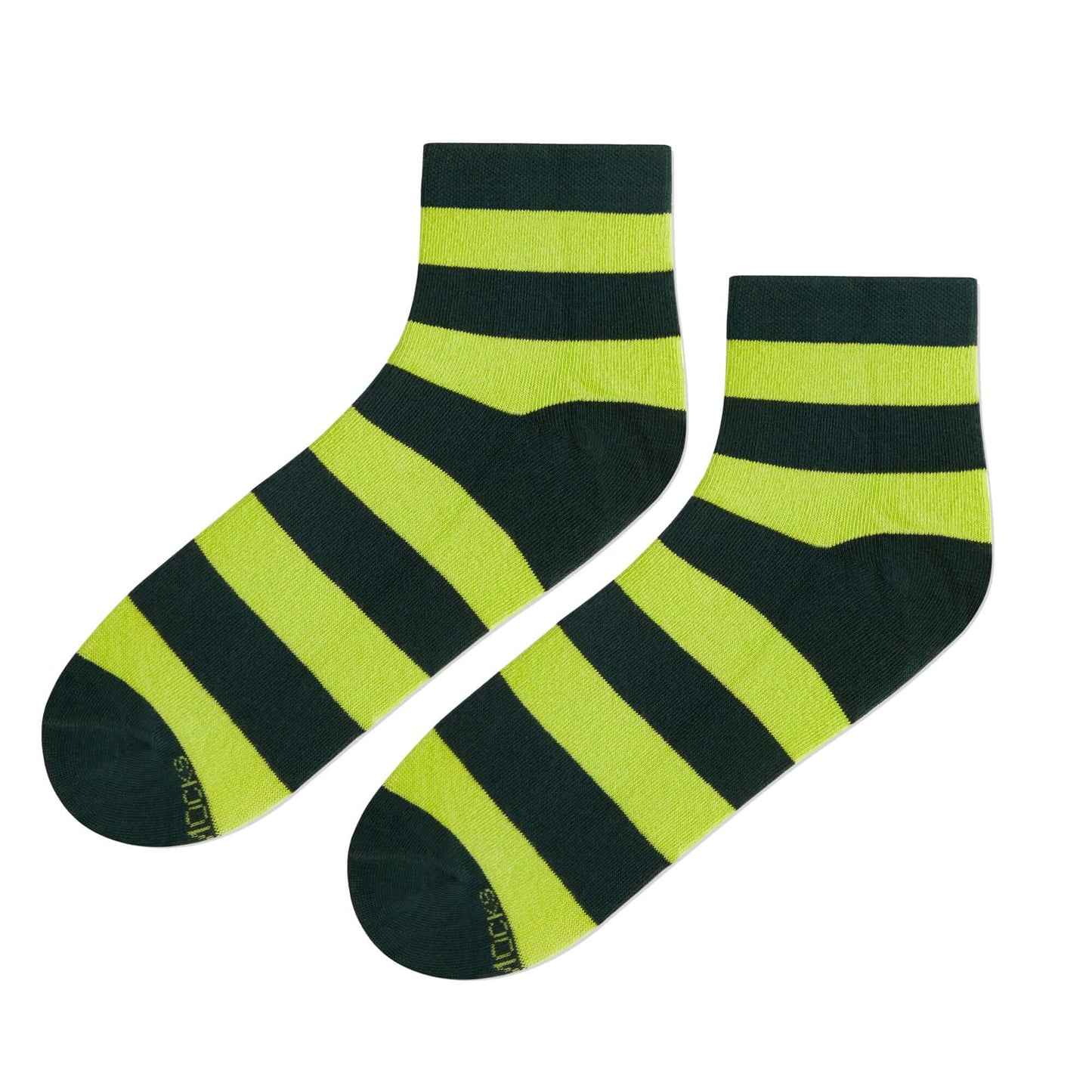 Olive & Neon Green Cotton Ankle Socks: Bold Stripes 1.0 Ankle Length Socks