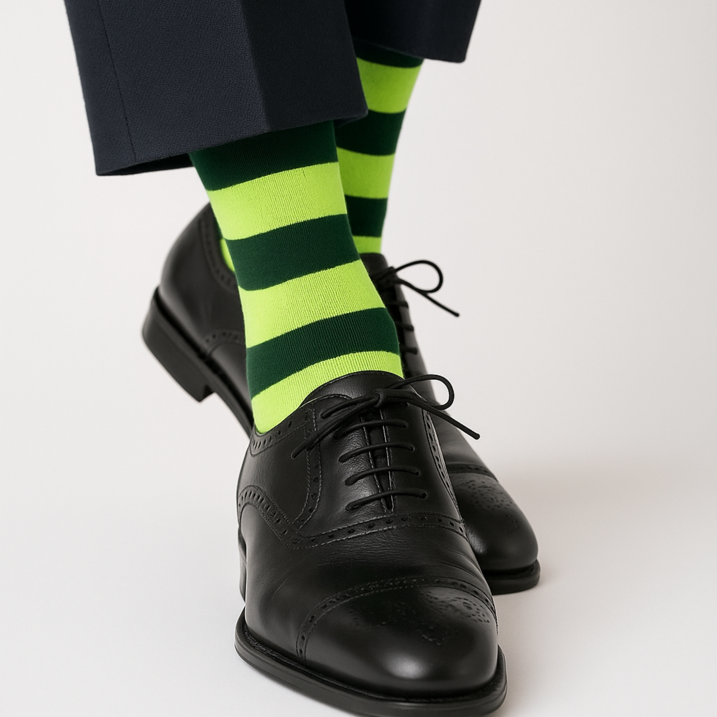 Olive Green Cotton Crew Socks: Bold Stripes 1.0 Crew Length Socks