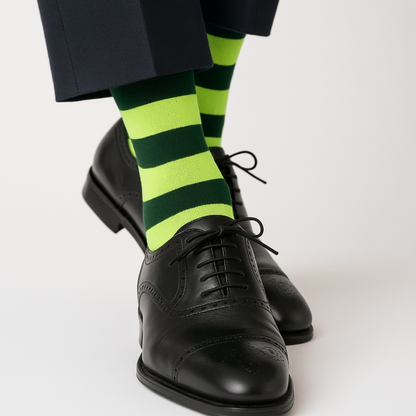 Olive Green Cotton Crew Socks: Bold Stripes 1.0 Crew Length Socks