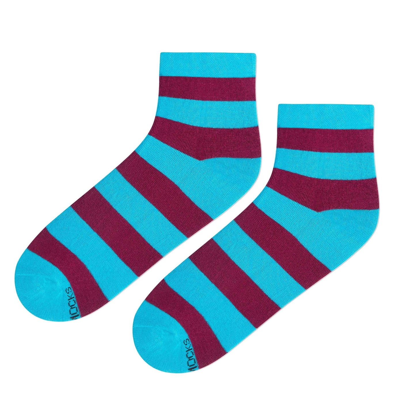 Aqua & Maroon Bold Stripes Cotton Ankle Socks | Soft, Stylish & Durable