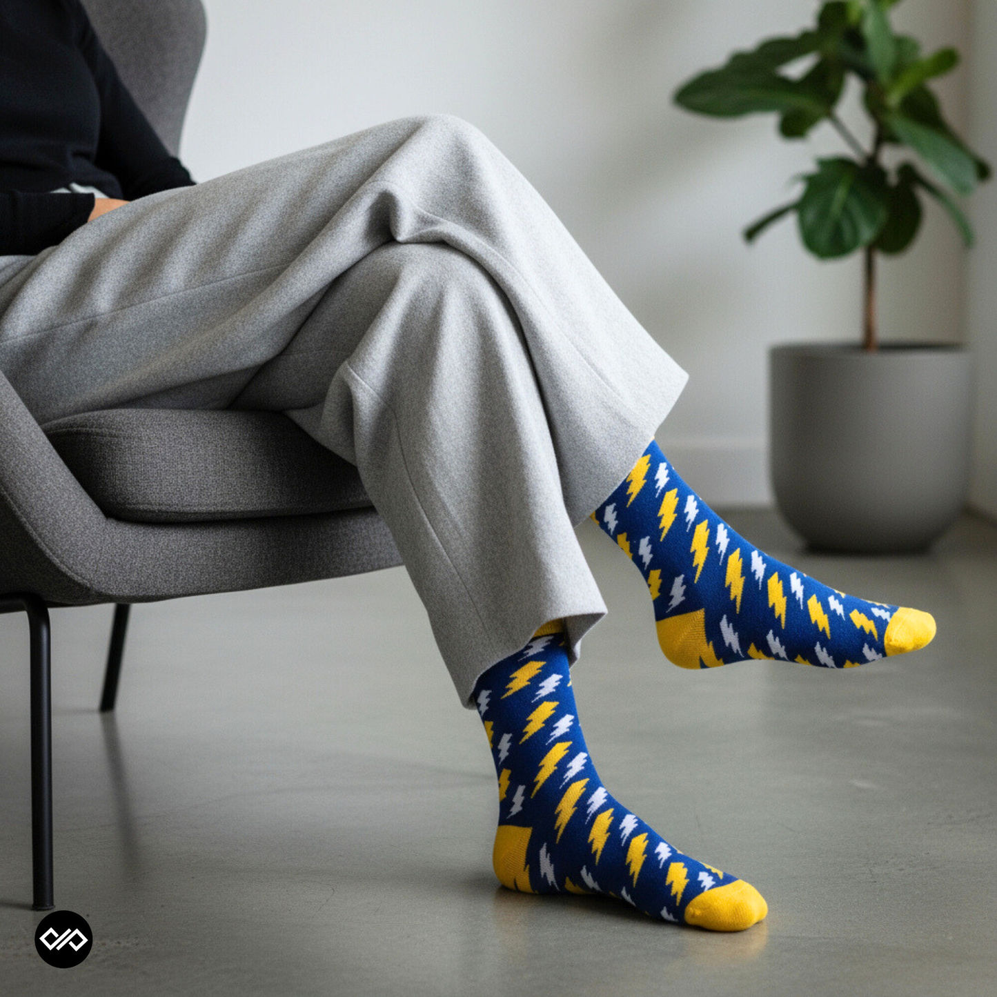 Cotton Crew Socks: Bolt Crew Length Blue Designer Socks