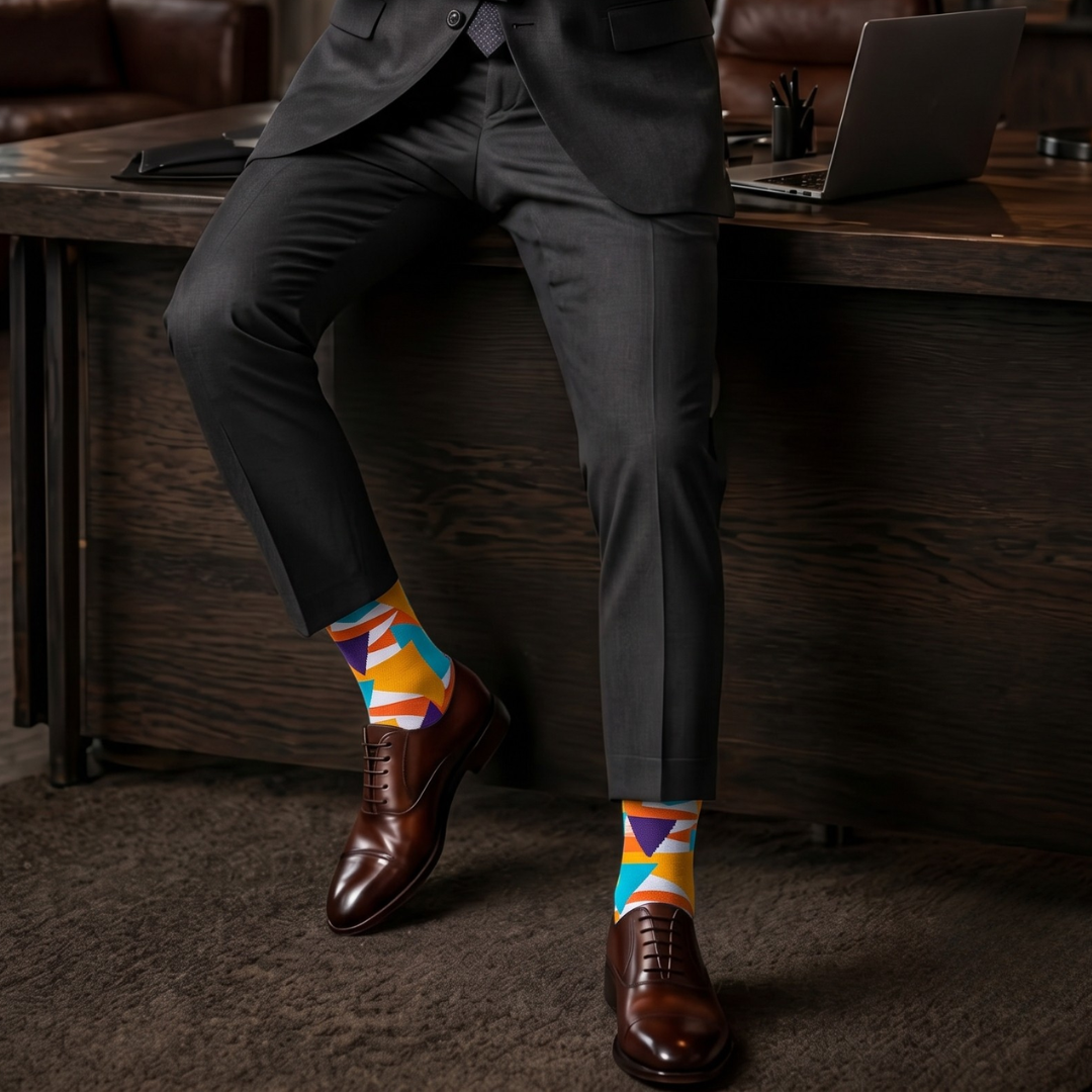 Bold Multicolor Geometric Crew Socks