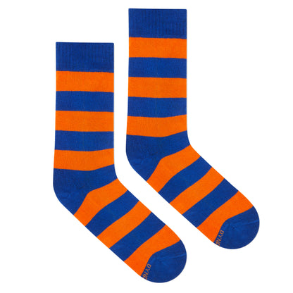Orange & Blue Cotton Crew Socks: Bold Stripes 4.0 Crew Length Socks