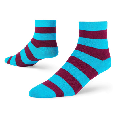 Aqua & Maroon Bold Stripes Cotton Ankle Socks | Soft, Stylish & Durable