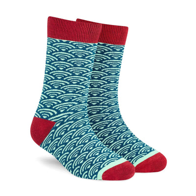 Teal & Red Scallop Crew Socks