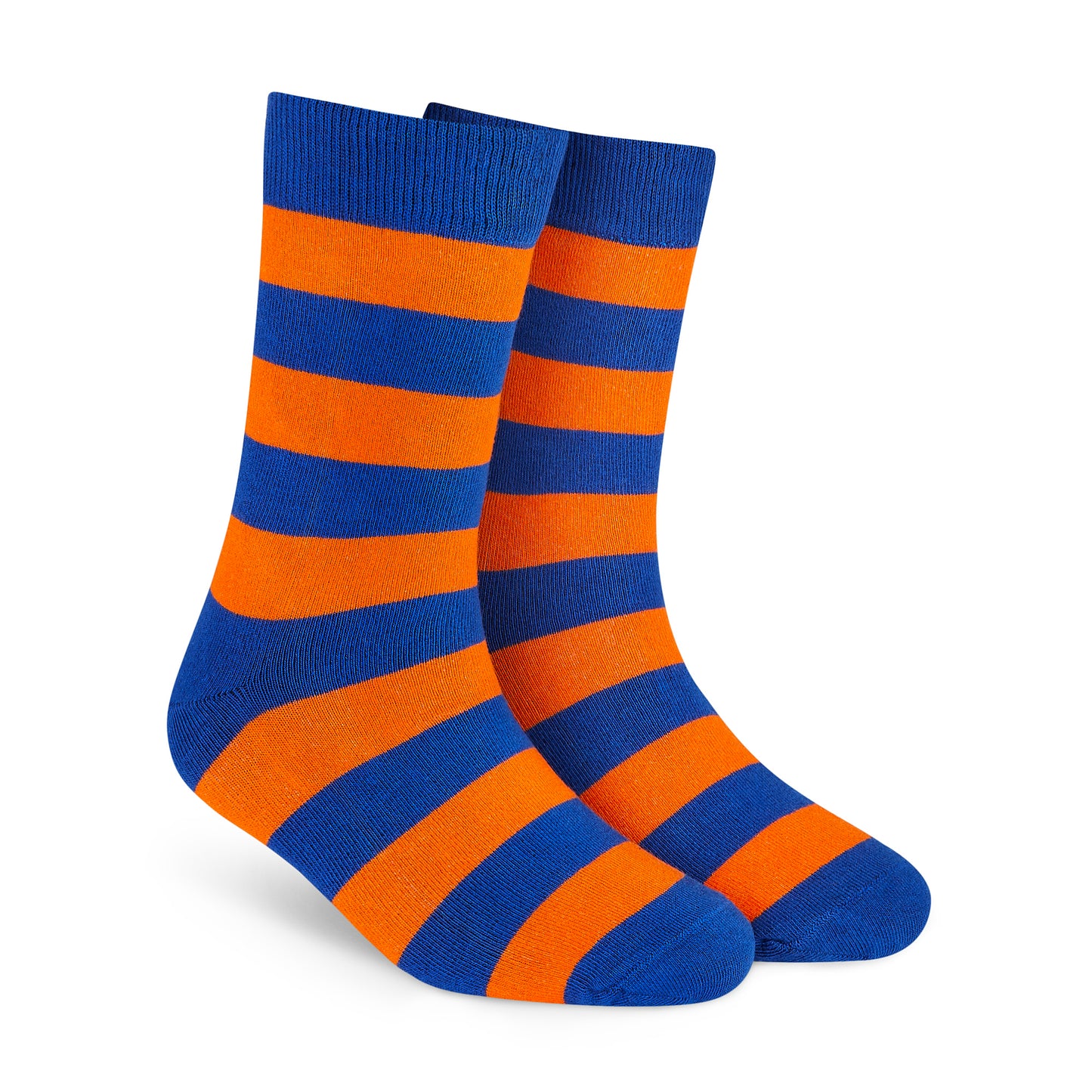 Orange & Blue Cotton Crew Socks: Bold Stripes 4.0 Crew Length Socks