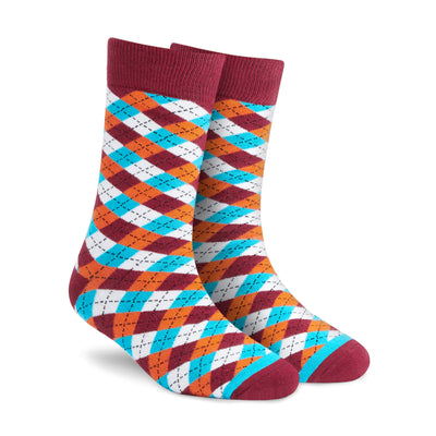 Maroon & Teal Argyle Crew Socks