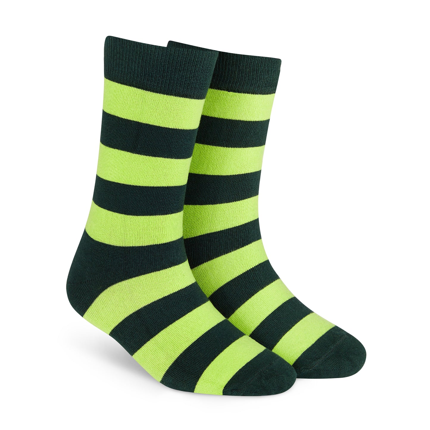 Olive Green Cotton Crew Socks: Bold Stripes 1.0 Crew Length Socks
