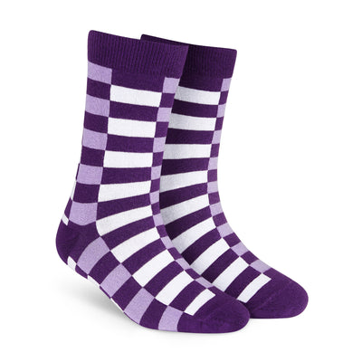 Purple & White Checkerboard Crew Socks