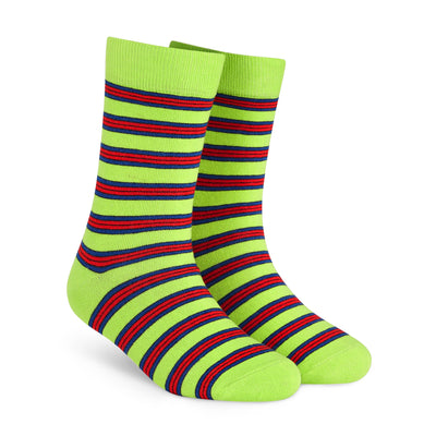Neon Green, Red & Navy Striped Crew Socks