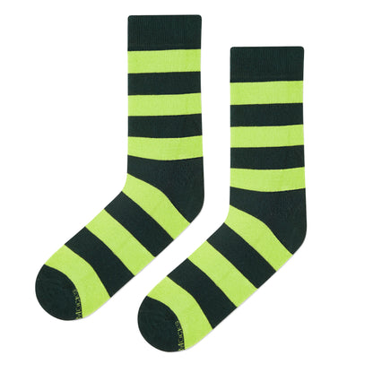 Olive Green Cotton Crew Socks: Bold Stripes 1.0 Crew Length Socks