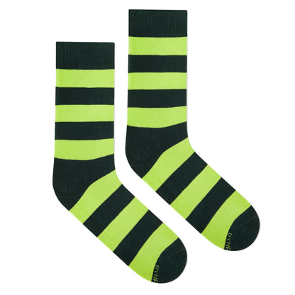 Olive Green Cotton Crew Socks: Bold Stripes 1.0 Crew Length Socks