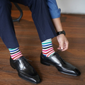 Dynamocks Blue, White & Red Striped Cotton Crew Socks – Stripes 19.0