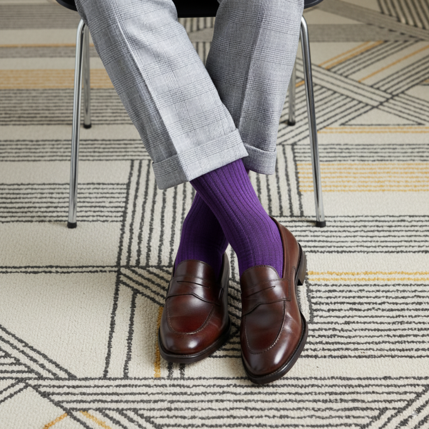 Solid Purple Crew Length Cotton Socks: A Bold Statement