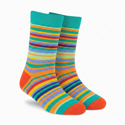 Stripes 25.0 - Premium Turquoise Striped Cotton Crew Socks - Colorful Designer Socks