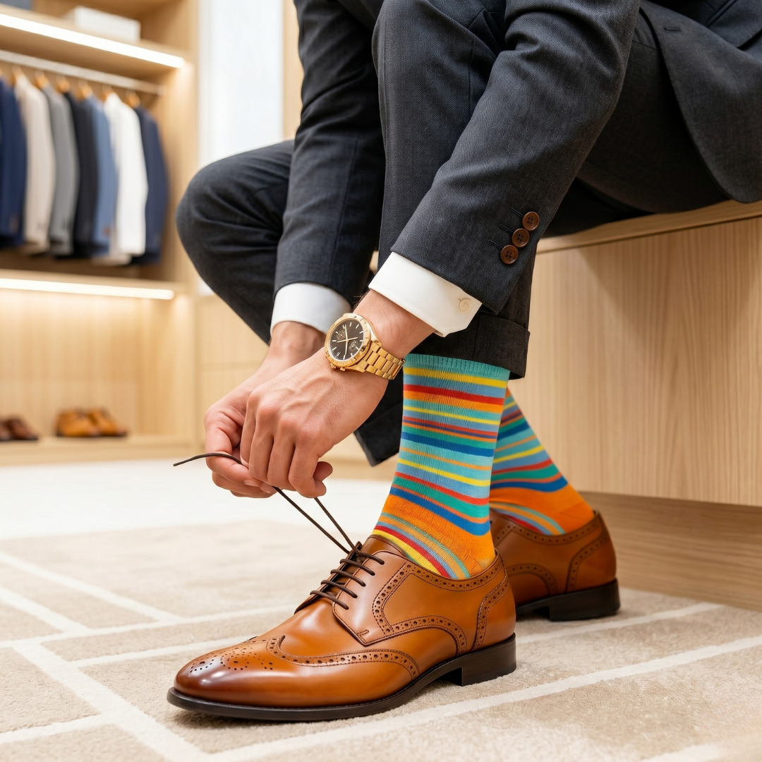 Stripes 25.0 - Premium Turquoise Striped Cotton Crew Socks - Colorful Designer Socks