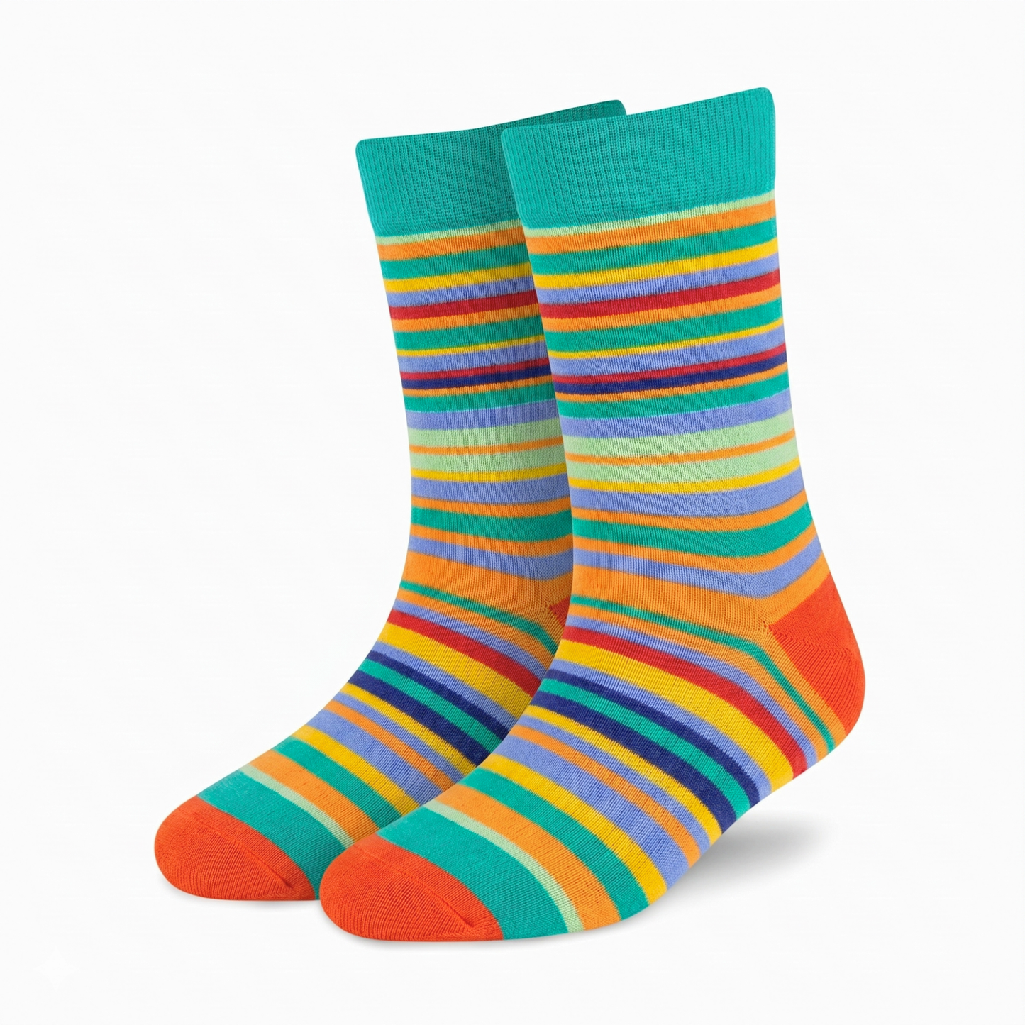 Stripes 25.0 - Premium Turquoise Striped Cotton Crew Socks - Colorful Designer Socks