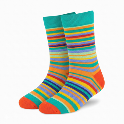 Stripes 25.0 - Premium Turquoise Striped Cotton Crew Socks - Colorful Designer Socks