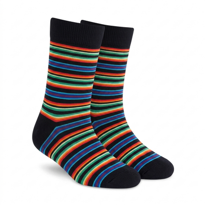 Stripes 24.0 - Neon Striped Black Crew Socks - Premium Vibrant Designer Socks