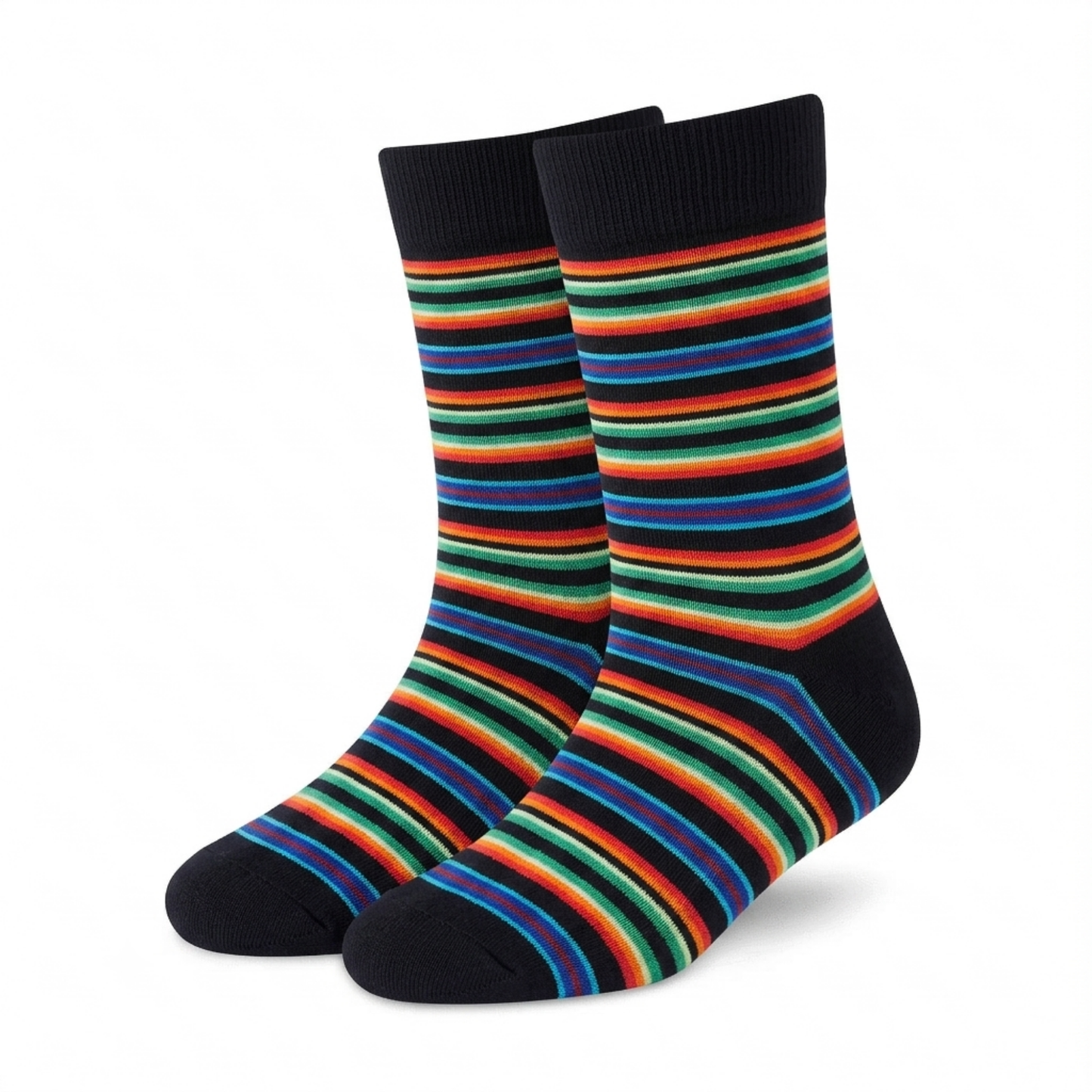 Stripes 24.0 - Neon Striped Black Crew Socks - Premium Vibrant Designer Socks
