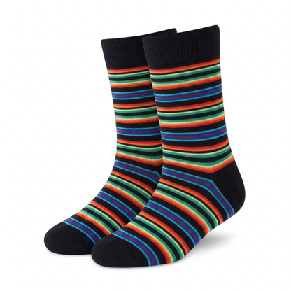 Stripes 24.0 - Neon Striped Black Crew Socks - Premium Vibrant Designer Socks