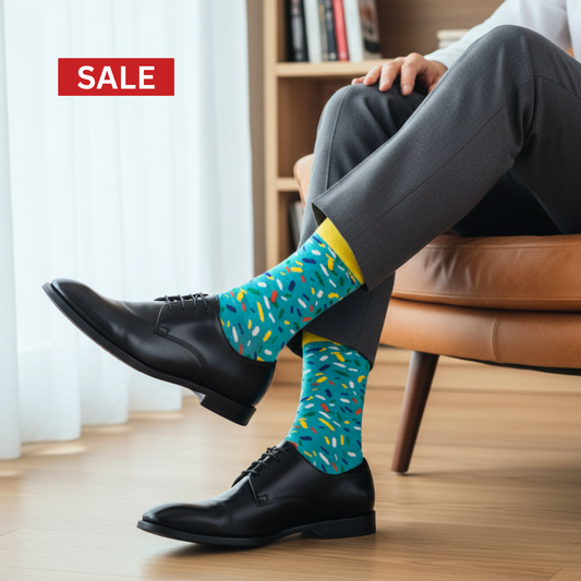 Funky Turquoise & Yellow Sprinkle Crew Socks