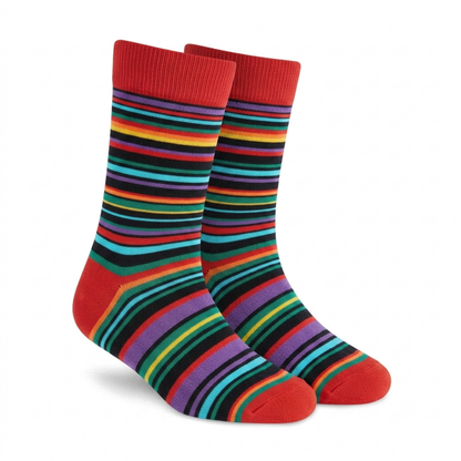 Stripes 23.0 - Crimson Red Striped Luxury Crew Socks - Vibrant Colorful Dress Socks