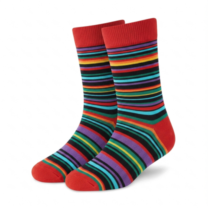 Stripes 23.0 - Crimson Red Striped Luxury Crew Socks - Vibrant Colorful Dress Socks