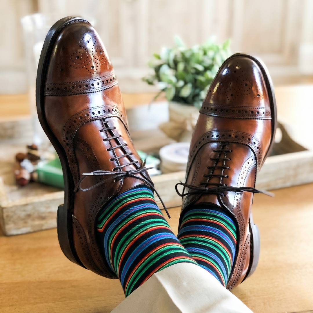 Stripes 24.0 - Neon Striped Black Crew Socks - Premium Vibrant Designer Socks