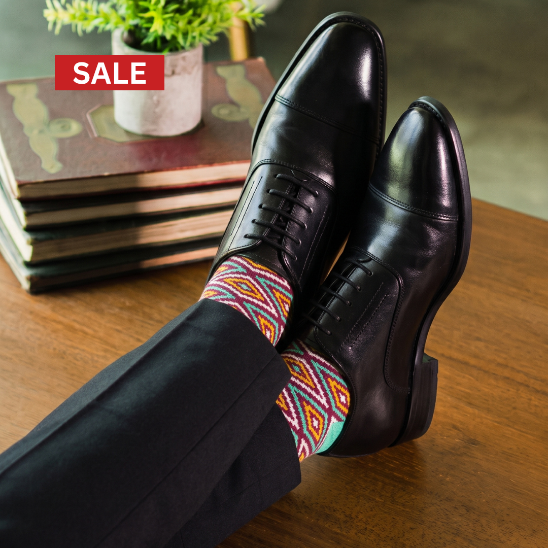 Funky Teal, Maroon & Yellow Geometric Crew Socks
