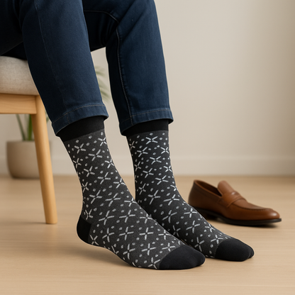 Dynamocks Monochrome Gift Box: Premium Black & White Pattern Socks (Pack of 6)