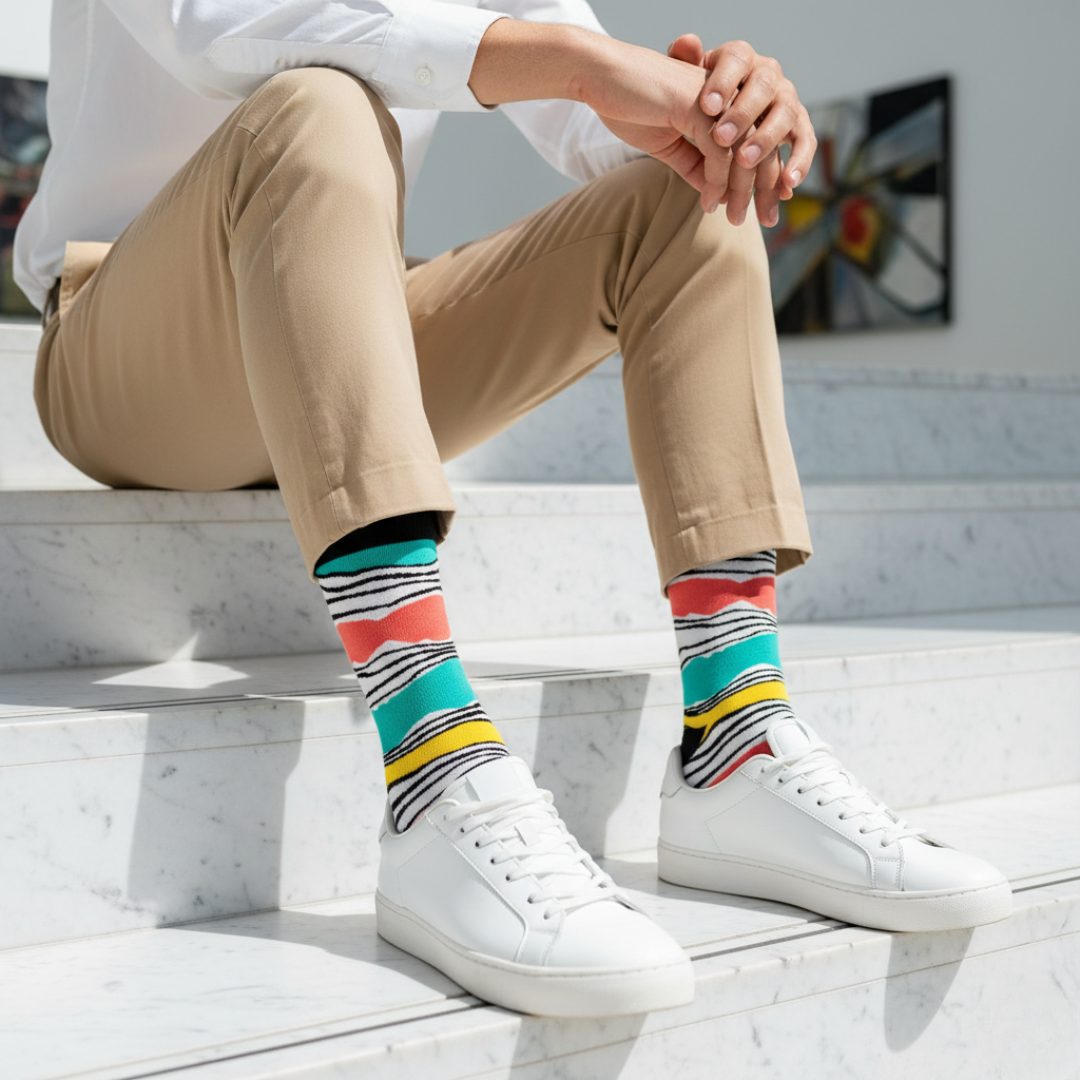 Fun Stripes Crew Length Socks: A Touch of Sophisticated Style, Colorful Luxurious Cotton Socks.