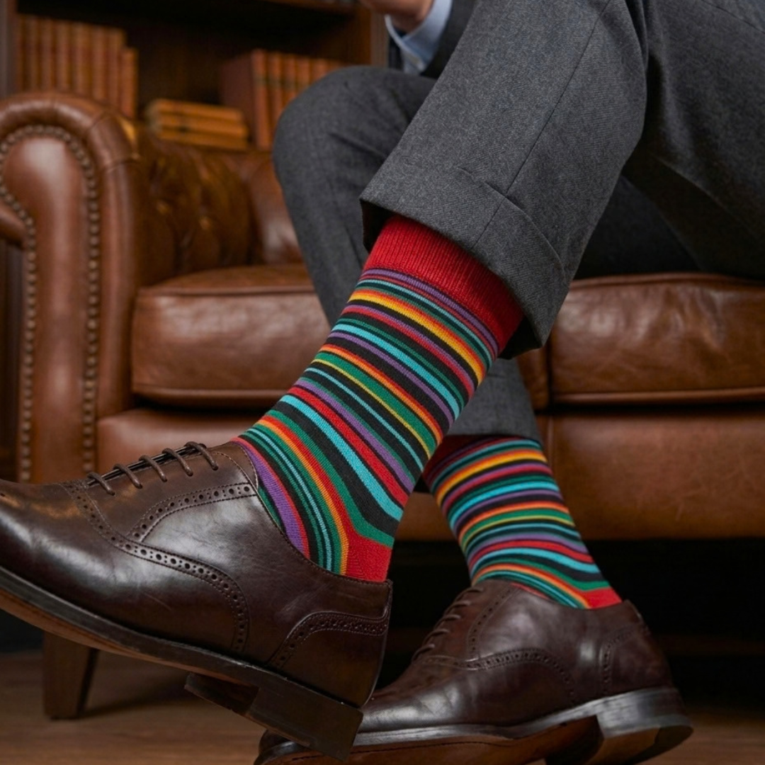 Rainbow Striped Combed Cotton Dress Socks for Men & Women