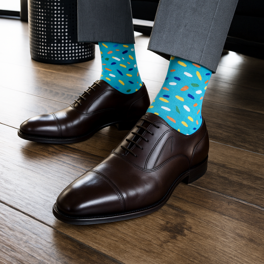Turquoise and Yellow Cotton Ankle Socks: SPRINKLES Crew Length Socks