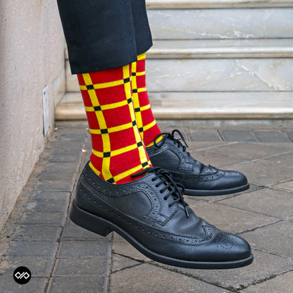 Dynamocks Dashing red & yellow cotton crew socks